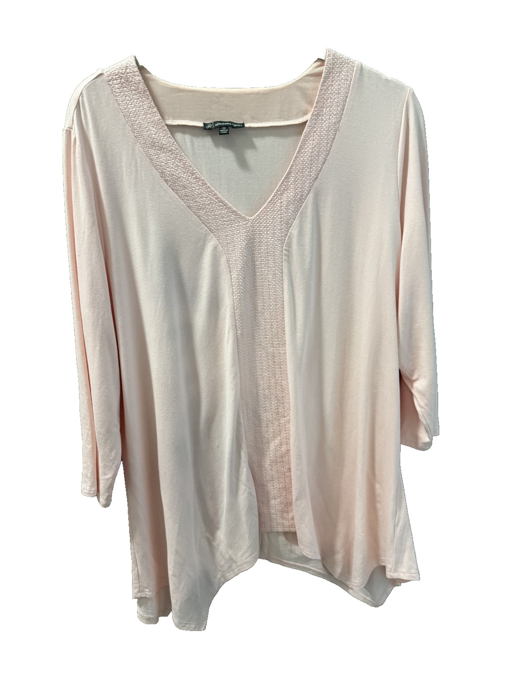 Adrianna Papell Pink 3/4 Sleeve Embroidery 2X Cottage Feminine Shark Bite Hem